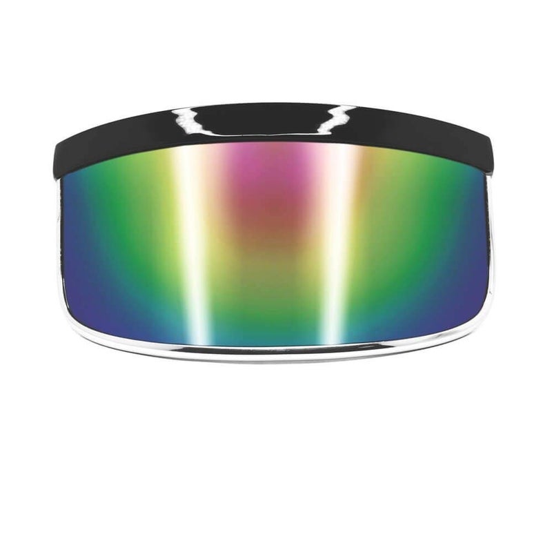 GloFX Rainbow Mirror Visor Sunglasses â€“ Oversized Full Face Festival Accessories, Reflective Cyberpunk Glasses for Rave Essentials, Rave Outfits & UV Protection - Image 1